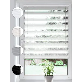 Sonello Jalousie Klemmfix ohne u. mit Bohren 85cm x 130cm Weiß Aluminium Jalousette, Klemmfix, Inkl. Halterung für Decken- u. Wandmontage Alu Jalousie Fenster u. Tür, Blickdicht freihängend weiß 85 cm x 130 cm
