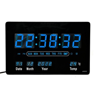 Starlet24 Kompakte LED Wanduhr mit Timer Wecker Schlummer Kalender Temperatur große LED-Anzeige 32x20cm (JH3222) Blau