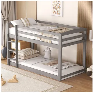 MODFU Etagenbett Kinderbett mit sicherem Geländer (90x200cm, Hochbett, Gästebett, Stockbett), aus Massivholz Kiefer und MDF grau