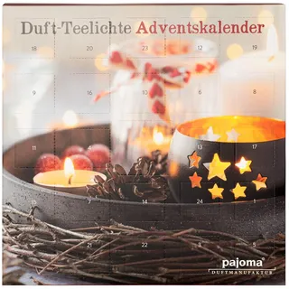pajoma® Duftkerzen Duftteelichte Teelicht Adventskalender rot, 24 Teelichte in 6 versch. Sorten inkl. Teelichthalter