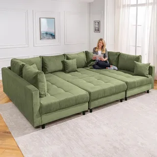 riess-ambiente Moderne XXL Wohnlandschaft KENT 305cm grün Cord Bigsofa inkl. Hocker Federkern - Grün