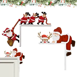 Weihnachtsdeko für Türrahmen, FuxFuis 2 Stück Weihnachten Türdeko Niedlich Türecken Deko Aus Holz, Weihnachtsmann und Elch Türrahmen Deko Weihnachten, Weihnachtsdeko für Tür Fenster Kamin Kühlschrank