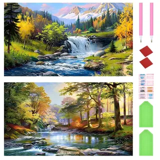 Generisch 2 Stück Diamond Painting Landschaft Erwachsene 5D Diamond Painting Set Groß XXL DIY Diamond Painting Bilder Geeignet für Wanddekoration zu Hause 70x40cm