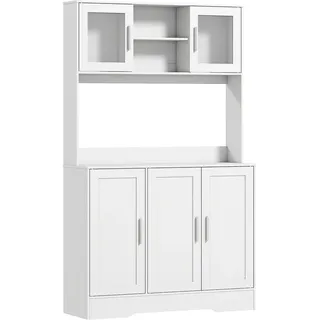 HOMCOM Küchenschrank, Skandinavisches Design, 4 Schränke, verstellbare Regale, Glastüren, offene Fläche, Spanplatte, MDF, Weiß