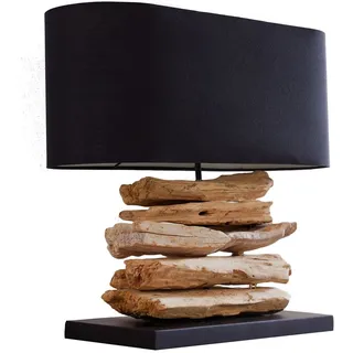 Handgearbeitete Treibholz Lampe RIVERINE 55cm schwarz Leinenschirm Tischleuchte Wohnzimmerlampe