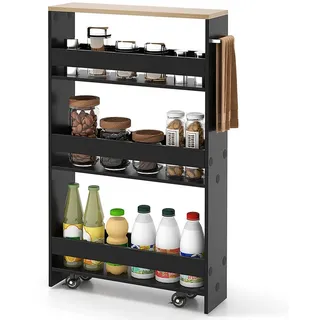 COSTWAY Küchenwagen, schmal, Nischenwagen 4 Ebenen, auf Rollen, 48x12,5x81cm schwarz 48 cm x 81 cm x 12.5 cm