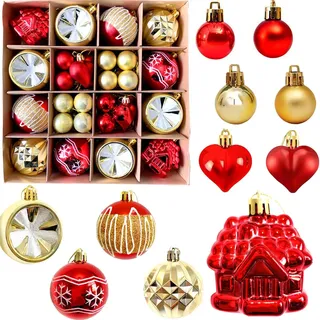 42 Stück Weihnachtskugeln Rot Gold, Weihnachtskugeln Plastik Set, Weihnachtskugelns Kunststoff, Bruchsichere Christbaumkugeln, für Weihnachtsbaum, Feiertage, Party, Heimdekoration