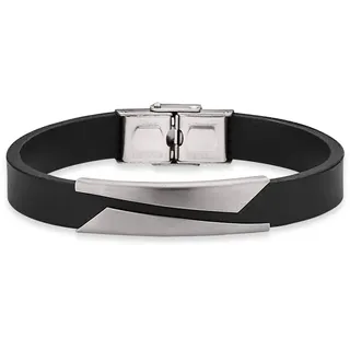 Bruno Banani Lederarmband grau Edelstahl 20,5