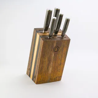 Palatina Werkstatt® Messerblock aus Eichen-Fassdauben + KAI Shun Premier Set (5 Damastmesser, Tim Mälzer) – handgefertigt, ultrascharf, platzsparend & edles Design für Profi-Küche
