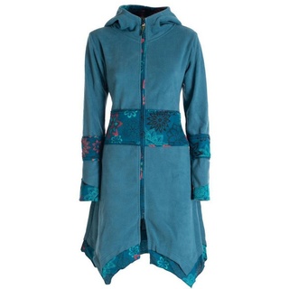 Vishes Kurzmantel Fleece Mantel Fleecemantel Hooded Cardigan Zipfelkapuzenjacke Goa, Gothik, Ethno, Boho Style blau 38