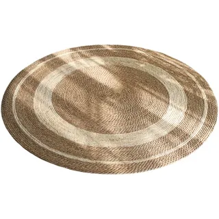 GQQG Natürlicher Jute Teppich rund für Wohnzimmer und Schlafzimmer, Küche, Flurteppich, Handgefertigt, rustikal, Waschbare Handgewebt, Farbe Natur/Weiß(Size:120cm*120cm)
