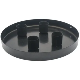 Spetebo Adventsleuchter Metall Stabkerzen Ständer rund schwarz 20 cm (Set, 5 St., Tablett mit Kerzenhaltern), Deko Tablett mit 4 magnetischen Kerzen Haltern schwarz