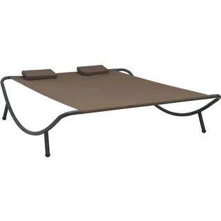 vidaXL Outdoor Loungebett mit 2 Kissen für 2 Personen Doppelliege Gartenliege Relaxliege Sonnenliege Liege Gartenmöbel Stoff Braun