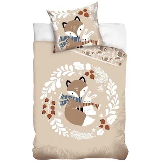 MTOnlinehandel Kinderbettwäsche Fuchs & Hase Blätter 135 x 200 cm + 80 x 80 cm