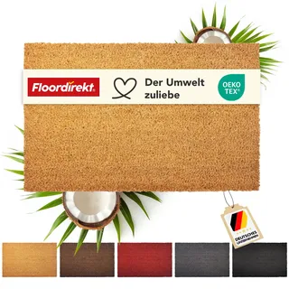Floordirekt Fußmatte für Innen und Außen, 60x90 cm Natur, Türmatte aus Kokos, Schmutzfangmatte für Haustür, rutschfeste Fussmatte, Kokosmatte, Fußabtreter, Fussabstreifer (17mm)