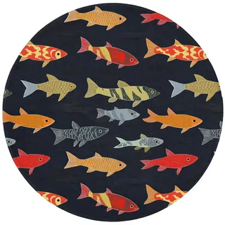 OnlyWow Badematte Fisch - Muster - Farbenfroh, Höhe 10 mm, Polyester, Rund, Badezimmerteppich, Badteppich, Rutschfest, Badvorleger, Waschbar Rund | 70 cm x 70 cm x 10 mm