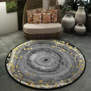 ARUGYTEI Teppich Rund,Wood-Gray, ø 70 cm,schwarz grau Wood Grain, orange gelb Decoration,Kurzflor Designer Teppich fürs Wohnzimmer, Schlafzimmer, Esszimmer, Waschbarer rutschfeste,