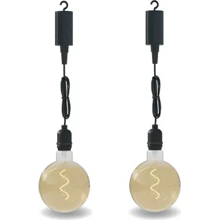 Calex Hängelampe, Pendel Außenbeleuchtung mit Batterie, Filament Gold, Dekorative Lampe, 4 Lumen Sanfte Lichtleistung, 2er Pack - Schwarz