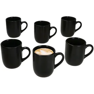 MamboCat Panther 6er Set Kaffeebecher schwarz I 340ml, H 10,3cm I Matte Steingut-Becher mit Henkel für 6 Personen I Tassen für Heißgetränke wir Tee, Kakao, Latte Macchiato & Co I Kaffee-Geschirr