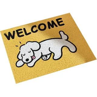 Rutschfeste Pvc-fußmatte Mit Cartoon-hund-motiv, Maße 40x60cm, Gelbe Farbe, Ideal Zur Dekoration Und Als Geschenk.