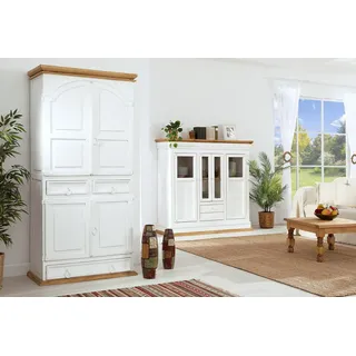 Wohnzimmerschrank MEXICO Weiß Honig - Landhausstil - Pinie Massivholzmöbel
