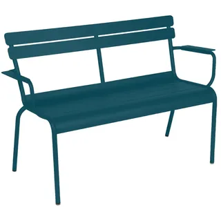 Fermob - Luxembourg Gartenbank mit Armlehne, 2-Sitzer, acapulcoblau