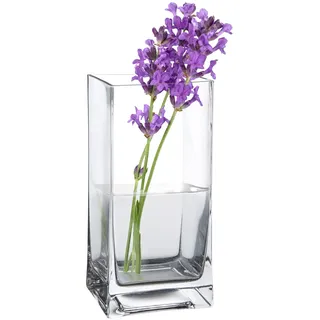 Eckige Blumenvase aus Klarglas, Glasvase für Schnittblumen, Deko-Vase zum Geburtstag oder zum Muttertag