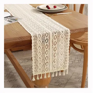 Agger Tischläufer Boho Tischläufer Vintage mit Fransen Tischdecke Tischläufer aus Spitze, für Couchtisch, Esstisch, Hochzeit, Partys 24 cm x 300 cm