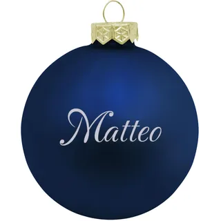 Deitert Weihnachtskugel mit Wunschtext Gravur, Ø 8cm, personalisierte Christbaumkugel aus Glas (matt), Individueller Weihnachtsbaumschmuck Namen oder Spruch, Wunschtext, blau