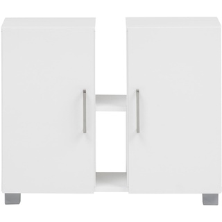 Badmöbel Waschbeckenunterschrank mit 2 Schranktüren und Metallgriffen Weiß
