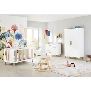 Pinolino Babyzimmer Pinolino Lumi Set, Weiß, Eiche, 3 Fächer, 3 Schubladen, zum Juniorbett umbaubar, höhenverstellbar, Sprossen mit Normabstand, Sitzsofa Aufbauanleitung im Karton, Lattenrost inklusive, Schlupfsprossen, Babymöbel, Wickelkommoden & Zubehör, Wickelkommoden