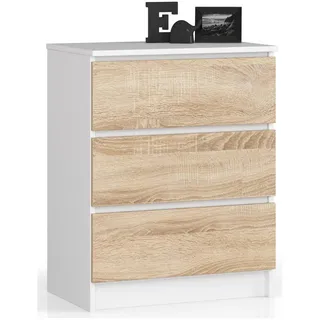 Akord Kommode 60 x 77 x 40 cm Weiß / Sonoma Eiche