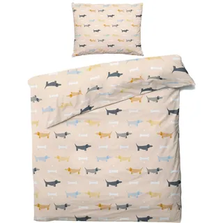 MOBEITI Dackel Bettwäsche 135x200, Hund Motiv Wendebettwäsche, Weiche Kuschelige Mikrofaser Bettbezug Set 2teilig, 1 Kissenbezug 80x80, mit Reißverschluss - Hundemotiv 07