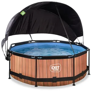 EXIT Wood Pool ø244x76cm mit Filterpump und Sonnensegel - braun