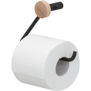 Tiger Sem Toilettenpapierhalter, Toilettenrollenhalter aus Einer Kombination aus Edelstahl und Holz, Farbe: Schwarz/Eiche, WC-Rollenhalter zur Wandmontage