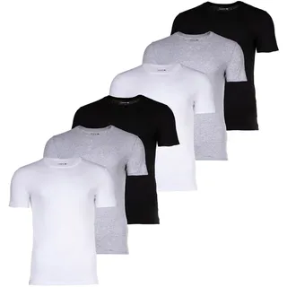 LACOSTE Herren T-Shirts, 6er Pack - Essentials, Rundhals, Slim Fit, Baumwolle, einfarbig Weiß/Grau/Schwarz M