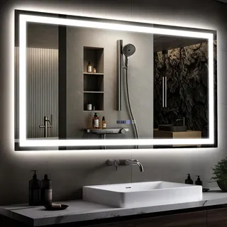 Mursche Spiegel Bad Badspiegel mit Beleuchtung,60x100cm LED Wandspiegel | Badezimmer IP44 Wasserdicht mit Touch-Schalter und Uhr Entfogger-Funktion Licht Dimmbar Rechteck
