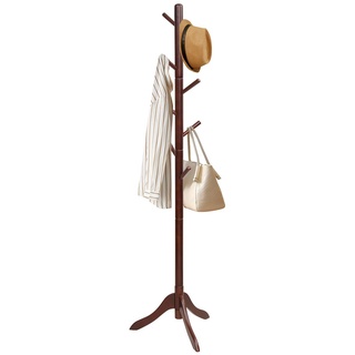 COSWAY 175cm Garderobenständer mit 8 Haken, Kleiderständer aus Holz höhenverstellbar in Baumform, Jackenständer für Schlafzimmer, Wohnzimmer (Braun)