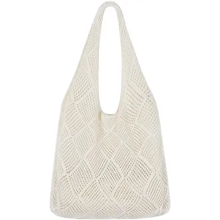 Roinaid Beach Bag Strandtasche Damen Gehäkelte Tasche Strandtasche Damen Häkeltasche für Den Sommer Retro Summer Woven Bag Stricktasche für Reisen Einkaufen und Alltag Beige - L