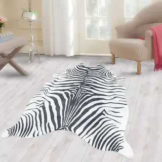 Carpettex Fellteppich Tigerfell imitat, Rund, Höhe: 7 mm, Fellteppich Kuhfell Tigerfell imitat Digitaldruck Waschbar Rutschfest schwarz 150 cm x 200 cm x 7 mm