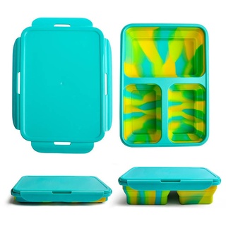 Faltbare Lunchbox für Jungen und Mädchen, Lunchbox für Schule und Kindergarten, Lunch Box für Mittagessen oder Snack, Tupperware Schule oder Arbeitsessen (Grün)