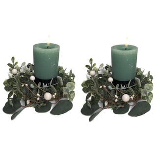 Schmucks HOME Deko Kranz Weihnachten 2x Kerzen Kranz Adventsgesteck 22 cm inkl. Stumpenkerzen grün
