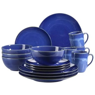 Mäser 931546 Ossia Geschirr-Set für 4 Personen im mediterranen Vintage-Look, Kombiservice, Porzellan, dunkelblau, 16-teilig (1 Set)
