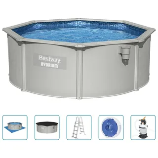 Bestway Hydrium Pool 360x120cm Stahlrahmen Sandfilter Leiter Abdeckung Grau