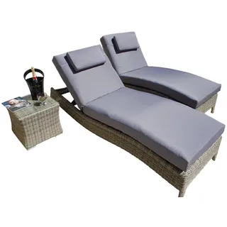 Ragnarök Möbel-Design Gartenliege Sonnenliegen Set, 3-teilig, Kopfteil in 5 Stufen verstellbar, Auflagen ca. 16 cm dick beige