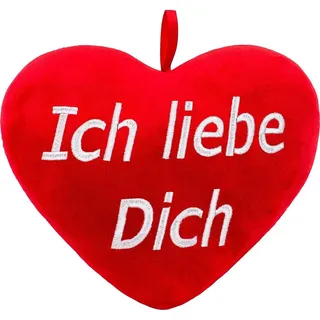 BRUBAKER Plüschkissen in Herzform - Ich Liebe Dich - Rot 32 cm - Herzkissen Bestickt