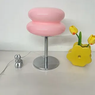 Nachttischlampe Aus Glas Mit Warmem Licht, Hamburger-tischlampe, Kleine Led-lampe, Schreibtischlampe, Für Schlafzimmer, Wohnzimmer (rosa)