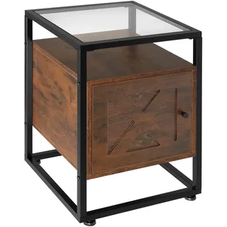 tectake® Nachttisch, Industrial Style, mit Glasplatte, Staufach mit Magnettür und Einlegeboden, 40 x 43 60,5 cm