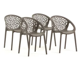 RATTATAN Set aus 4 stapelbaren Stühlen aus Polypropylen mit Glasfaser für Außen- und Gartenbereich,Bar,Restaurant oder Küche,modernes Design–Ambra–Taupe