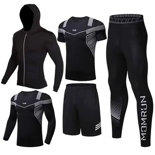 BOOMCOOL Männer Workout Kleidung Outfit Fitness Bekleidung Fitnessstudio Outdoor Laufen Kompressionshose Shirt Top Langarm Jacke 4PCS oder 5pcs - XL